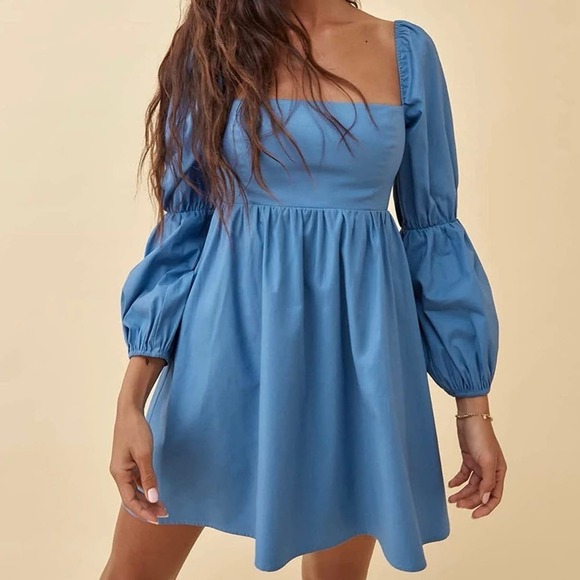 NWT Exlura Square Neck Off The Shoulder Puff Sleeve Dress sz Medium - Picture 1 of 6